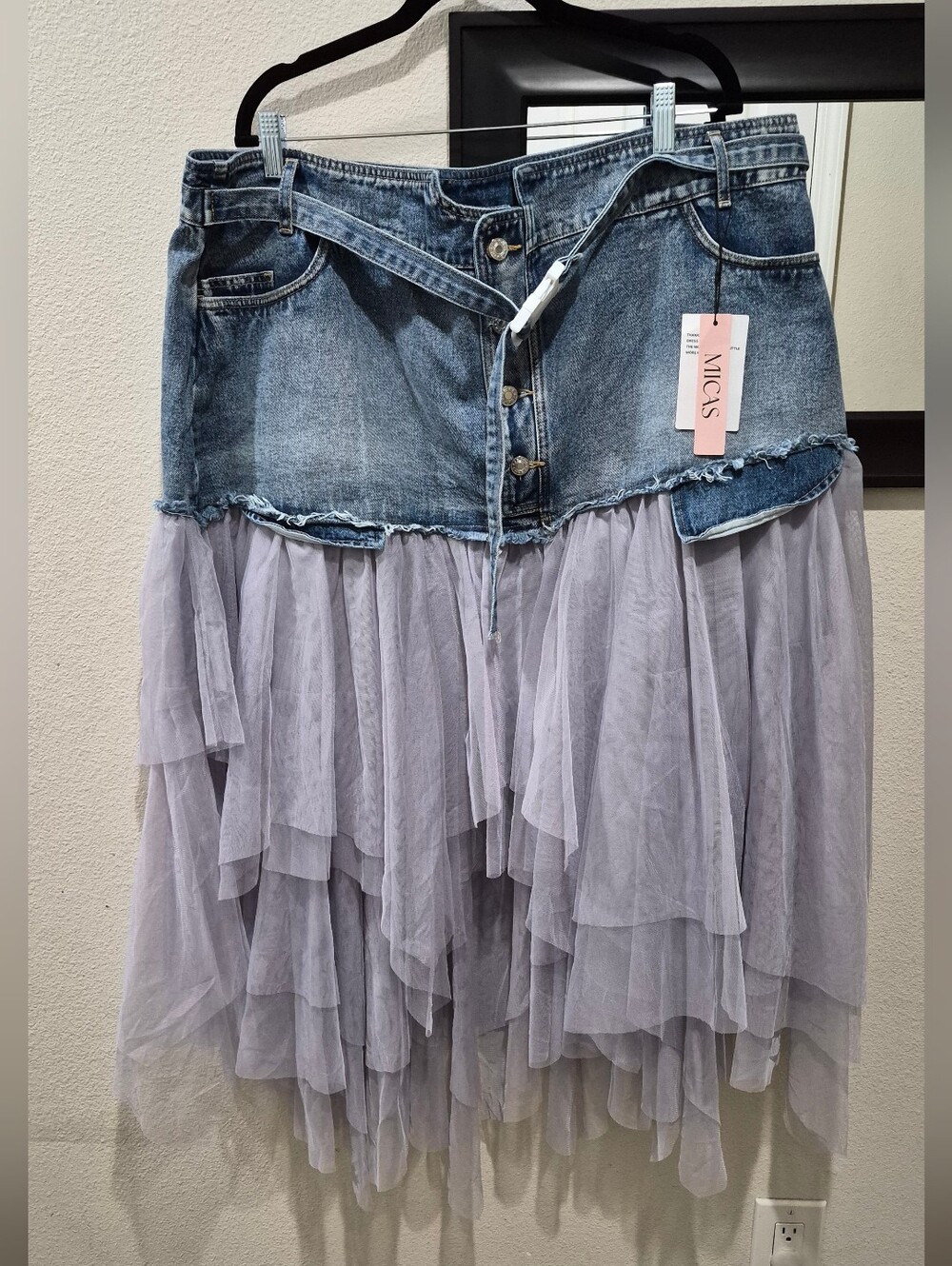 Micas Denim & Tulle High-Low Maxi Skirt – Size 3XL NWT